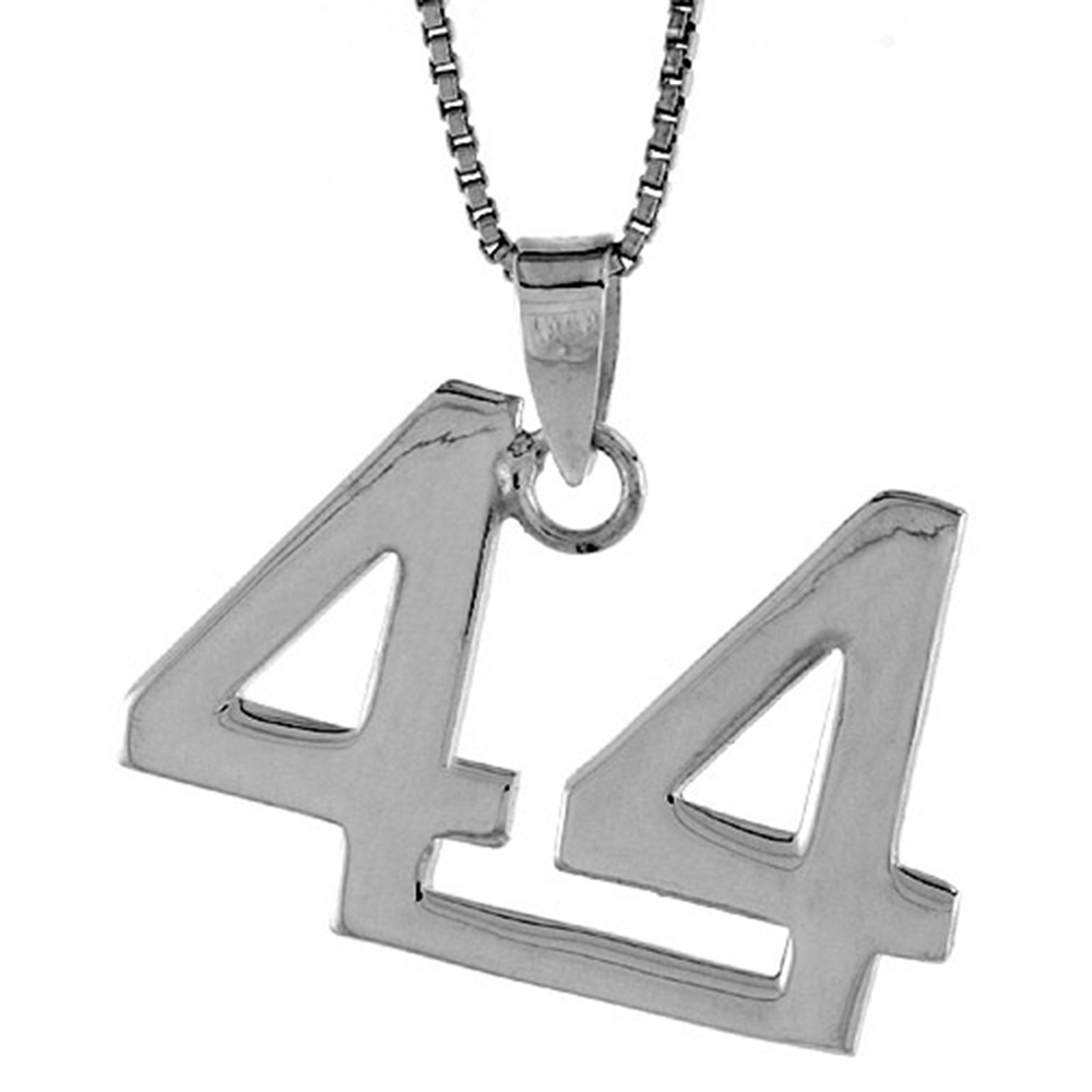 STERLING SILVER NUMBER 44 PENDANT FOR JERSEY NUMBERS & RECOVERY HIGH POLISH 3/4 INCH