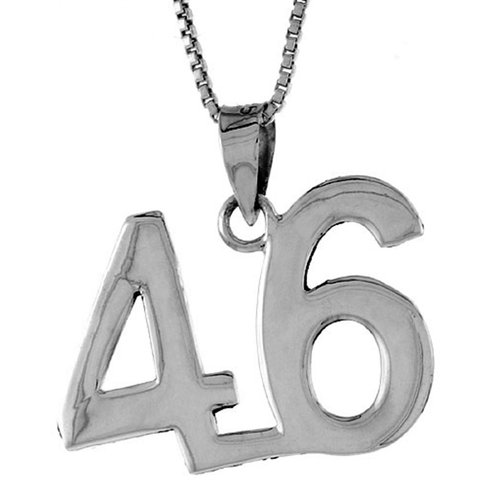 STERLING SILVER NUMBER 46 PENDANT FOR JERSEY NUMBERS & RECOVERY HIGH POLISH 3/4 INCH