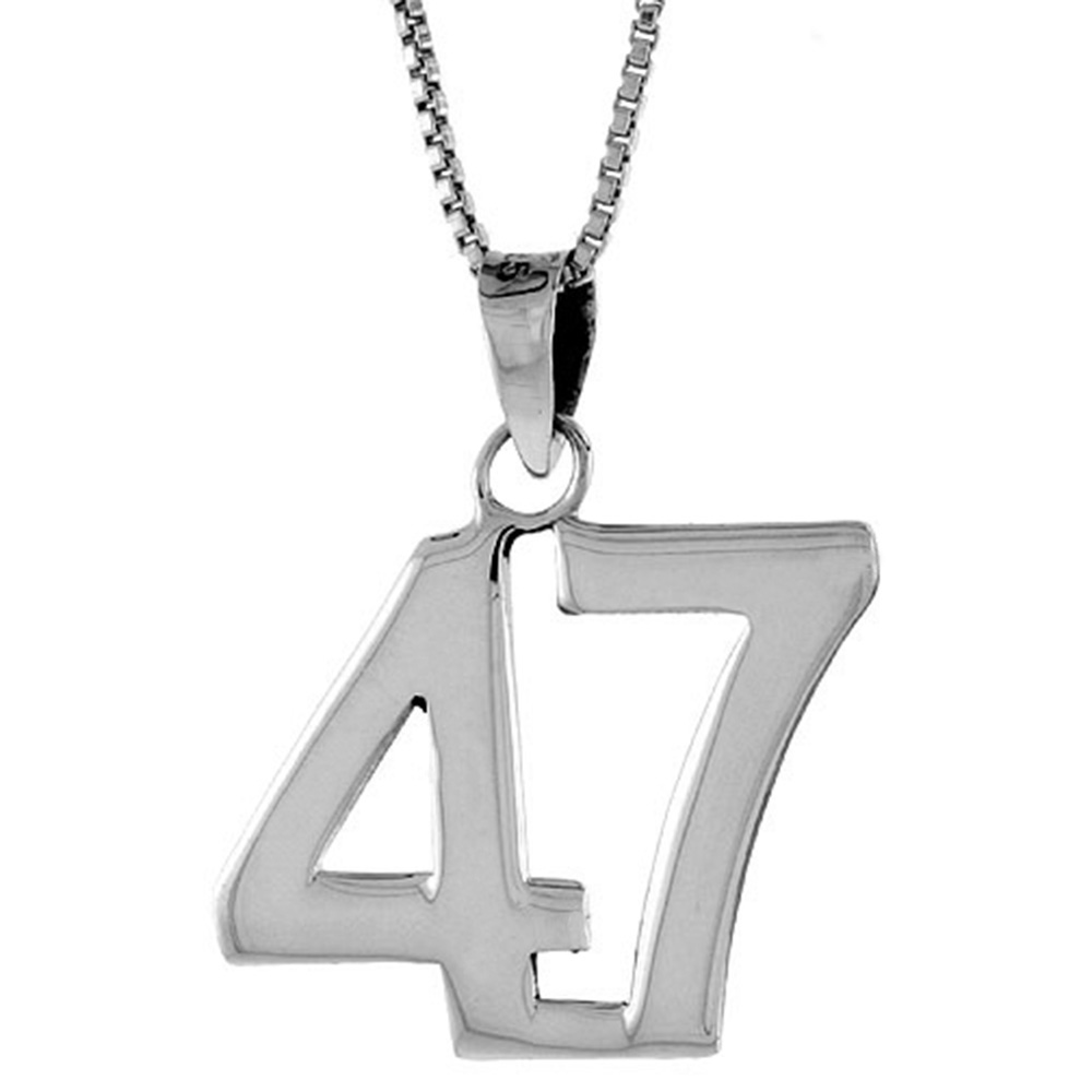 STERLING SILVER NUMBER 47 PENDANT FOR JERSEY NUMBERS & RECOVERY HIGH POLISH 3/4 INCH