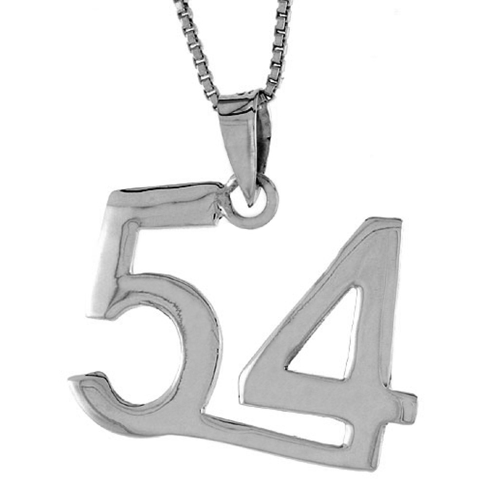 STERLING SILVER NUMBER 54 PENDANT FOR JERSEY NUMBERS & RECOVERY HIGH POLISH 3/4 INCH