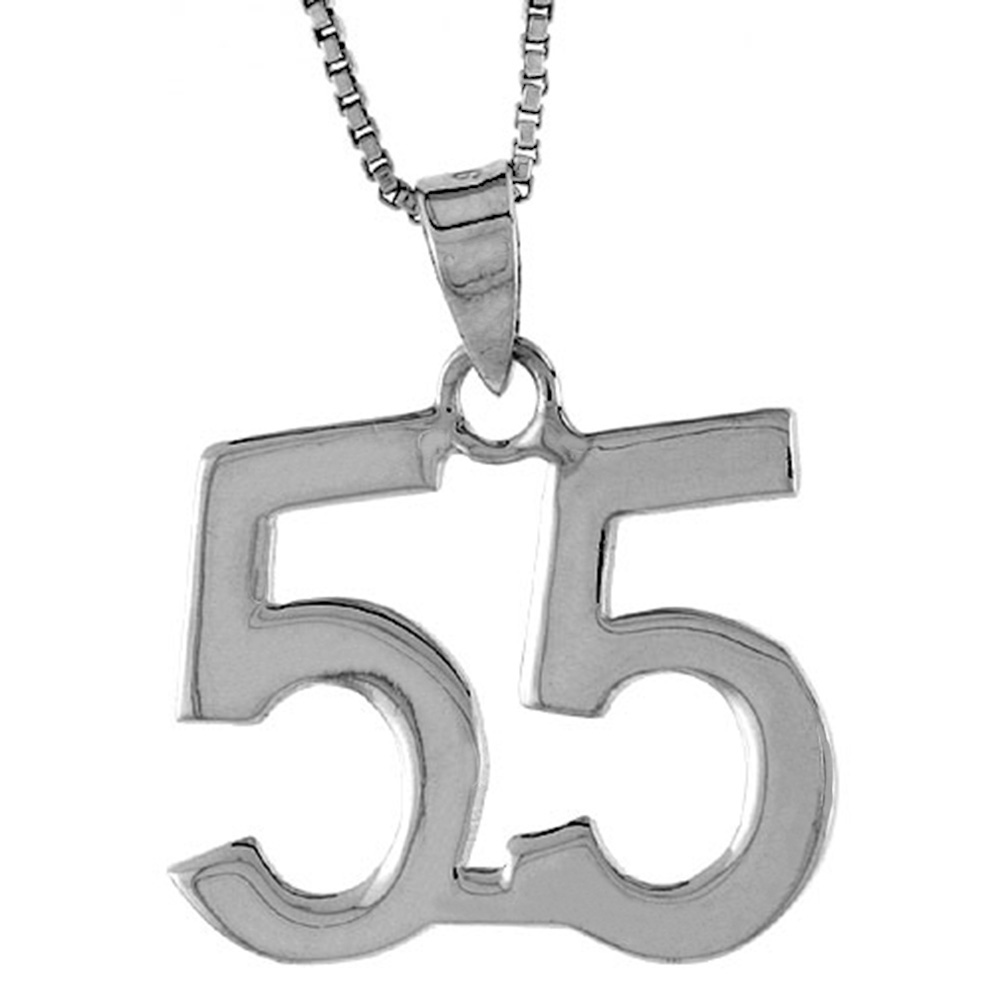 STERLING SILVER NUMBER 55 PENDANT FOR JERSEY NUMBERS & RECOVERY HIGH POLISH 3/4 INCH