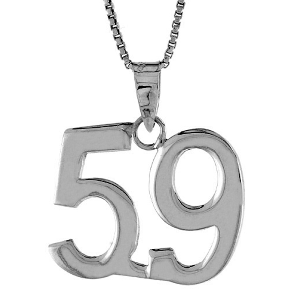 STERLING SILVER NUMBER 59 PENDANT FOR JERSEY NUMBERS & RECOVERY HIGH POLISH 3/4 INCH
