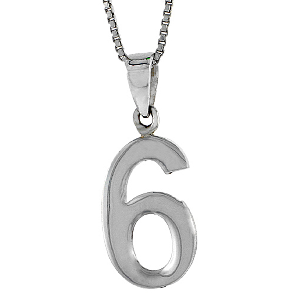 STERLING SILVER NUMBER 6 PENDANT FOR JERSEY NUMBERS & RECOVERY HIGH POLISH 3/4 INCH