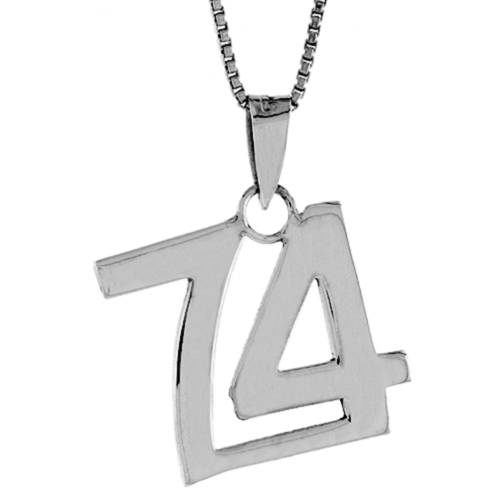 STERLING SILVER NUMBER 74 PENDANT FOR JERSEY NUMBERS & RECOVERY HIGH POLISH 3/4 INCH