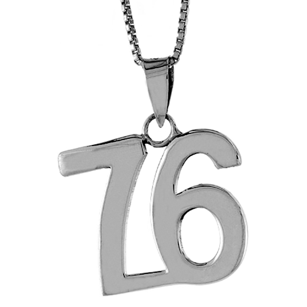 STERLING SILVER NUMBER 76 PENDANT FOR JERSEY NUMBERS & RECOVERY HIGH POLISH 3/4 INCH