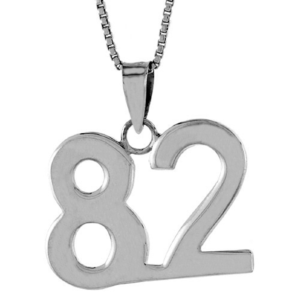 STERLING SILVER NUMBER 82 PENDANT FOR JERSEY NUMBERS & RECOVERY HIGH POLISH 3/4 INCH