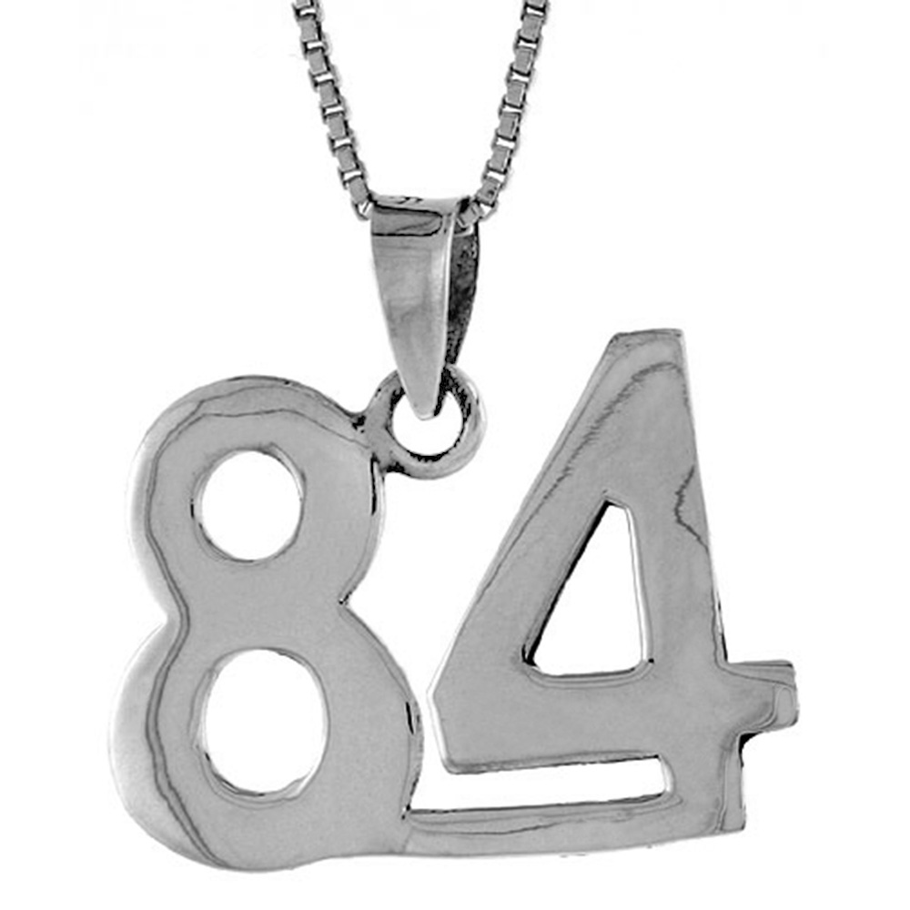 STERLING SILVER NUMBER 84 PENDANT FOR JERSEY NUMBERS & RECOVERY HIGH POLISH 3/4 INCH