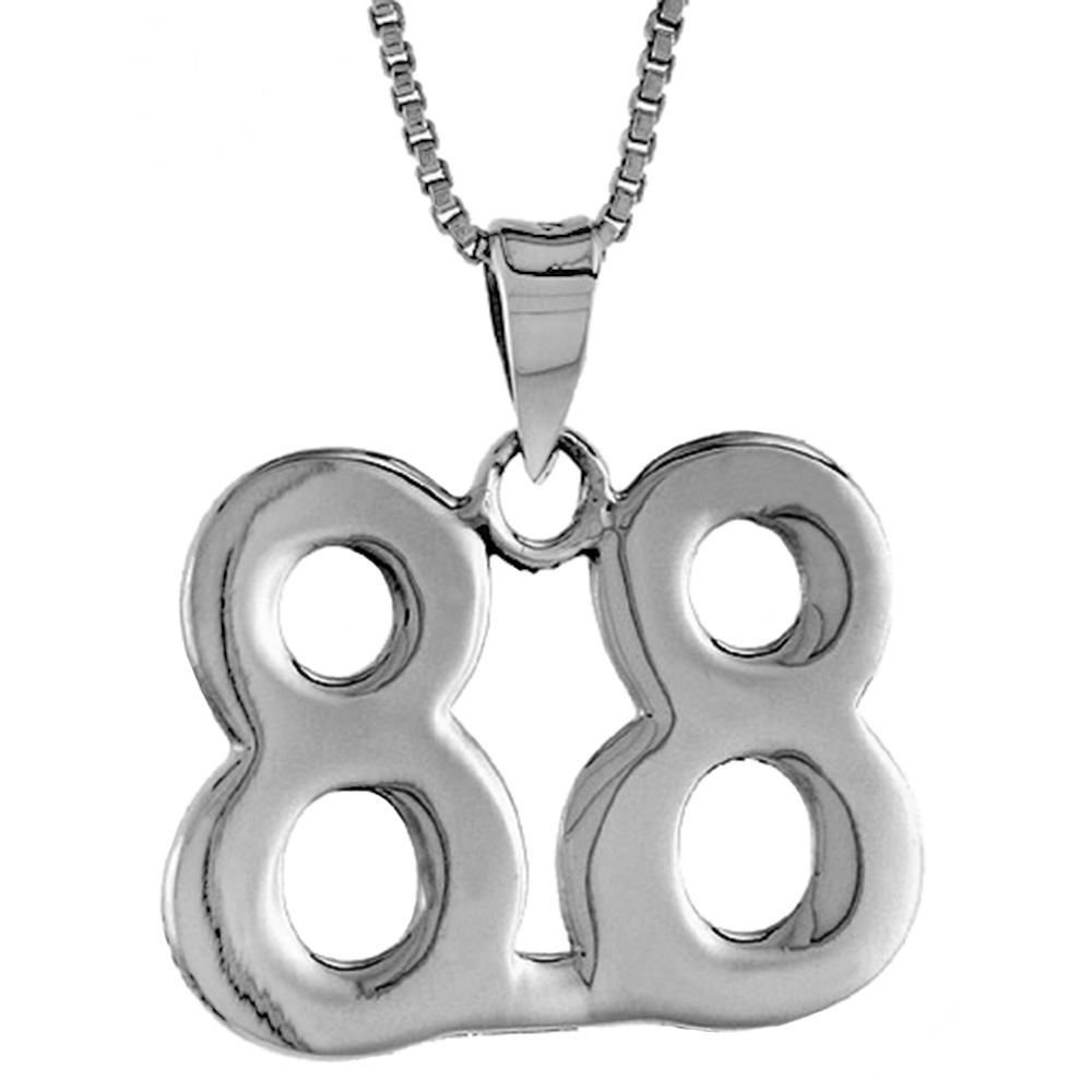 STERLING SILVER NUMBER 88 PENDANT FOR JERSEY NUMBERS & RECOVERY HIGH POLISH 3/4 INCH