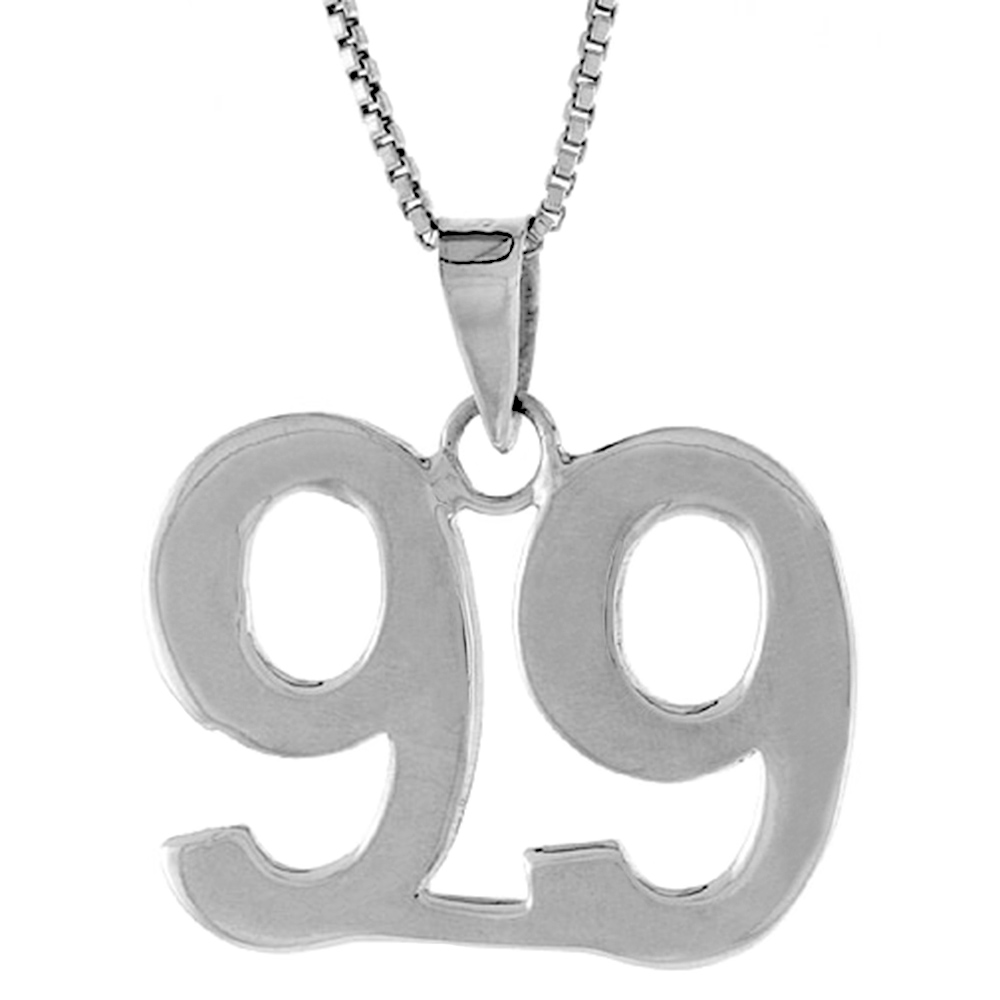 STERLING SILVER NUMBER 99 PENDANT FOR JERSEY NUMBERS & RECOVERY HIGH POLISH 3/4 INCH