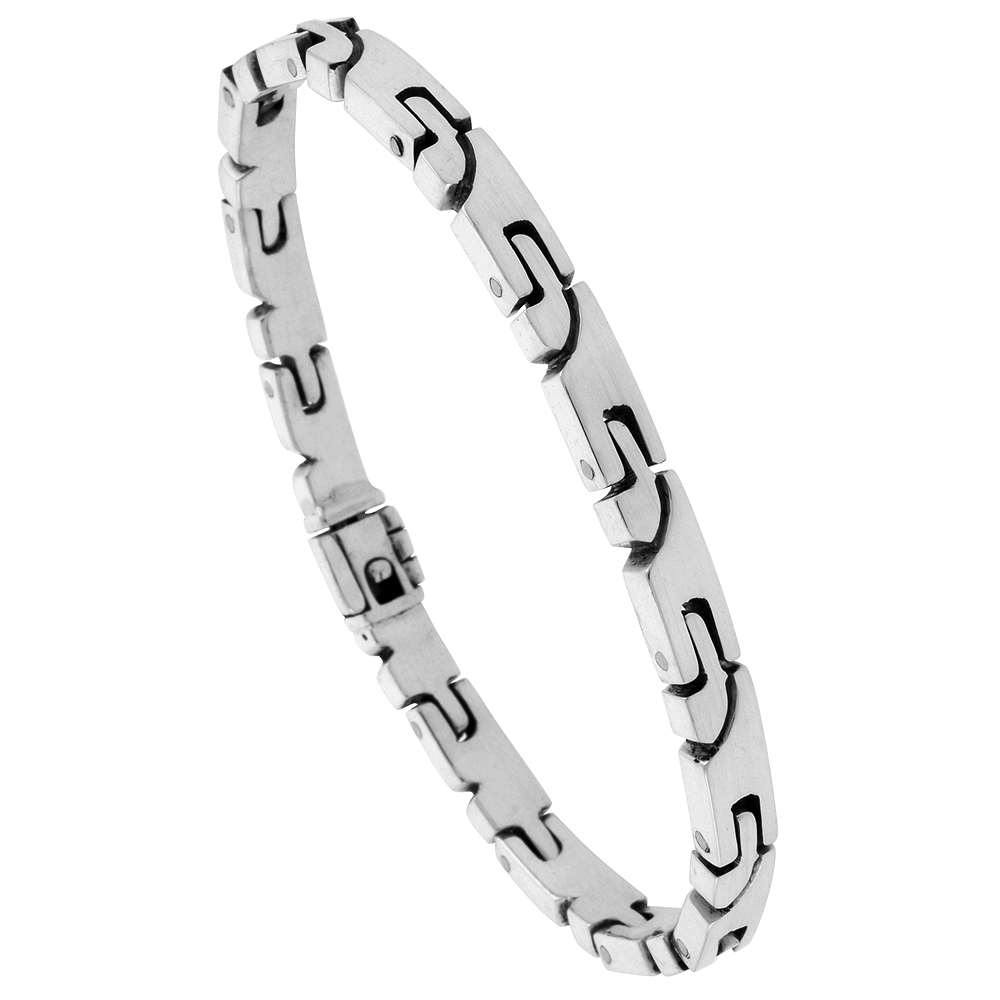 STERLING SILVER GENTS LINK BRACELET U-SHAPED HANDMADE 1/4 INCH WIDE, SIZES 7.5, 8 AND 8.5 INCH