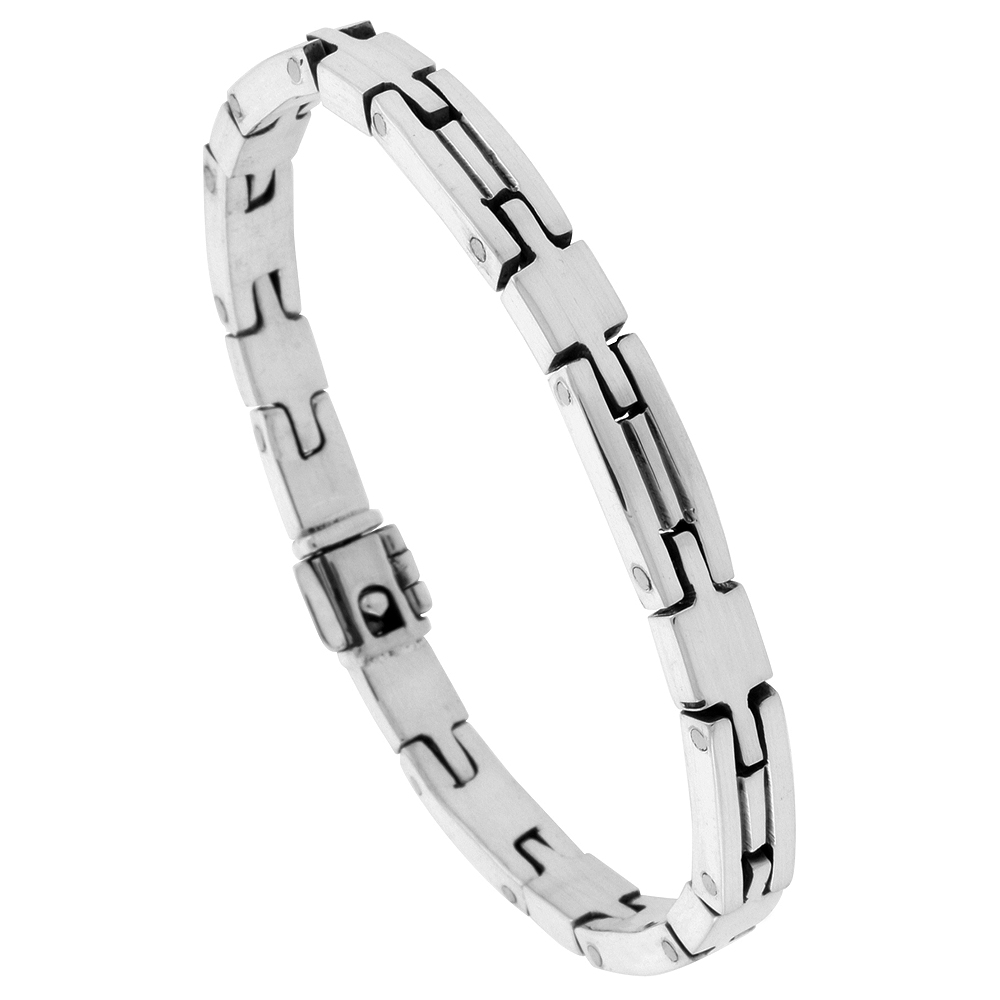 STERLING SILVER GENTS BRICK STYLE LINK BRACELET HANDMADE 1/4 INCH WIDE, SIZES 7.5, 8, 8.5 INCH