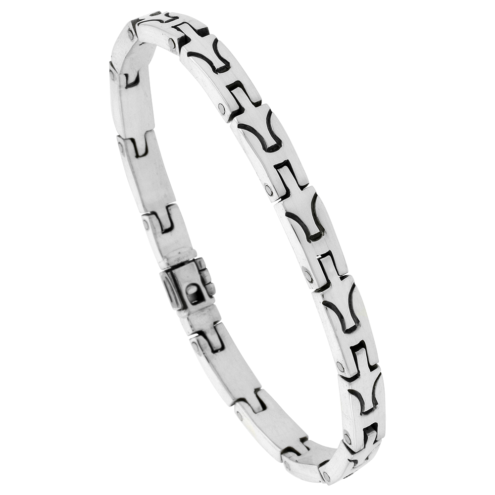 STERLING SILVER GENTS BAR LINK BRACELET HANDMADE 1/4 INCH WIDE, SIZES 7.5, 8, 8.5 INCH
