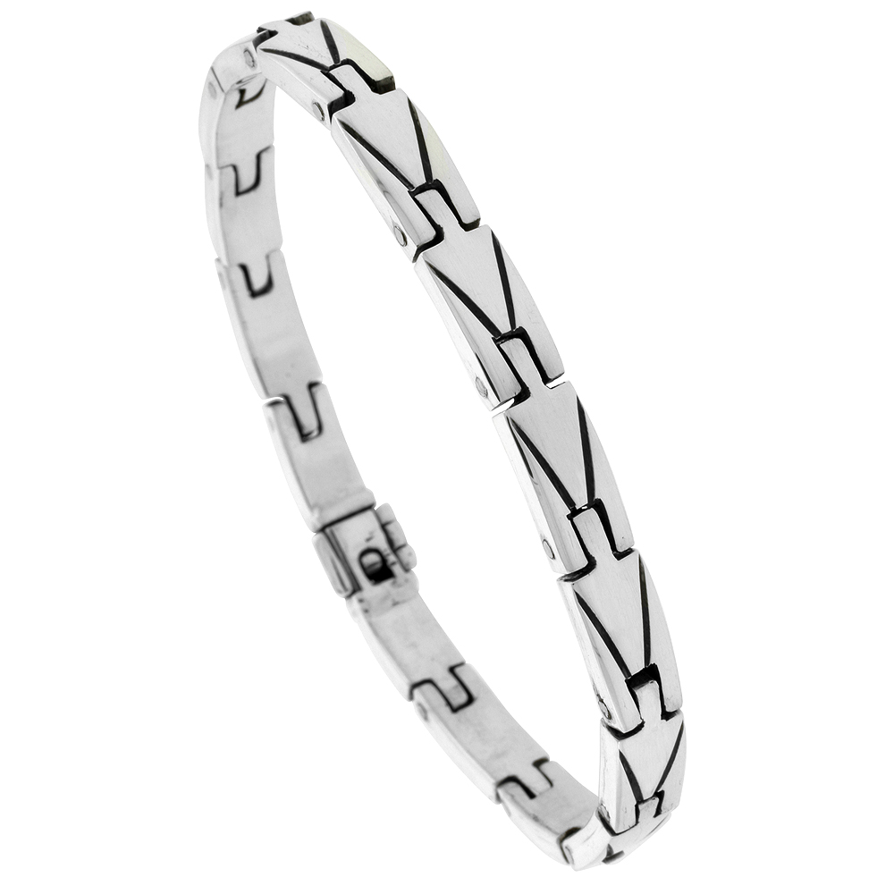 STERLING SILVER GENTS BAR LINK BRACELET HANDMADE 1/4 INCH WIDE, SIZES 7.5, 8, 8.5 INCH