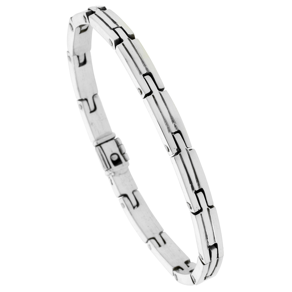 STERLING SILVER GENTS BRICK STYLE LINK BRACELET HANDMADE 1/4 INCH WIDE, SIZES 7.5, 8, 8.5 INCH