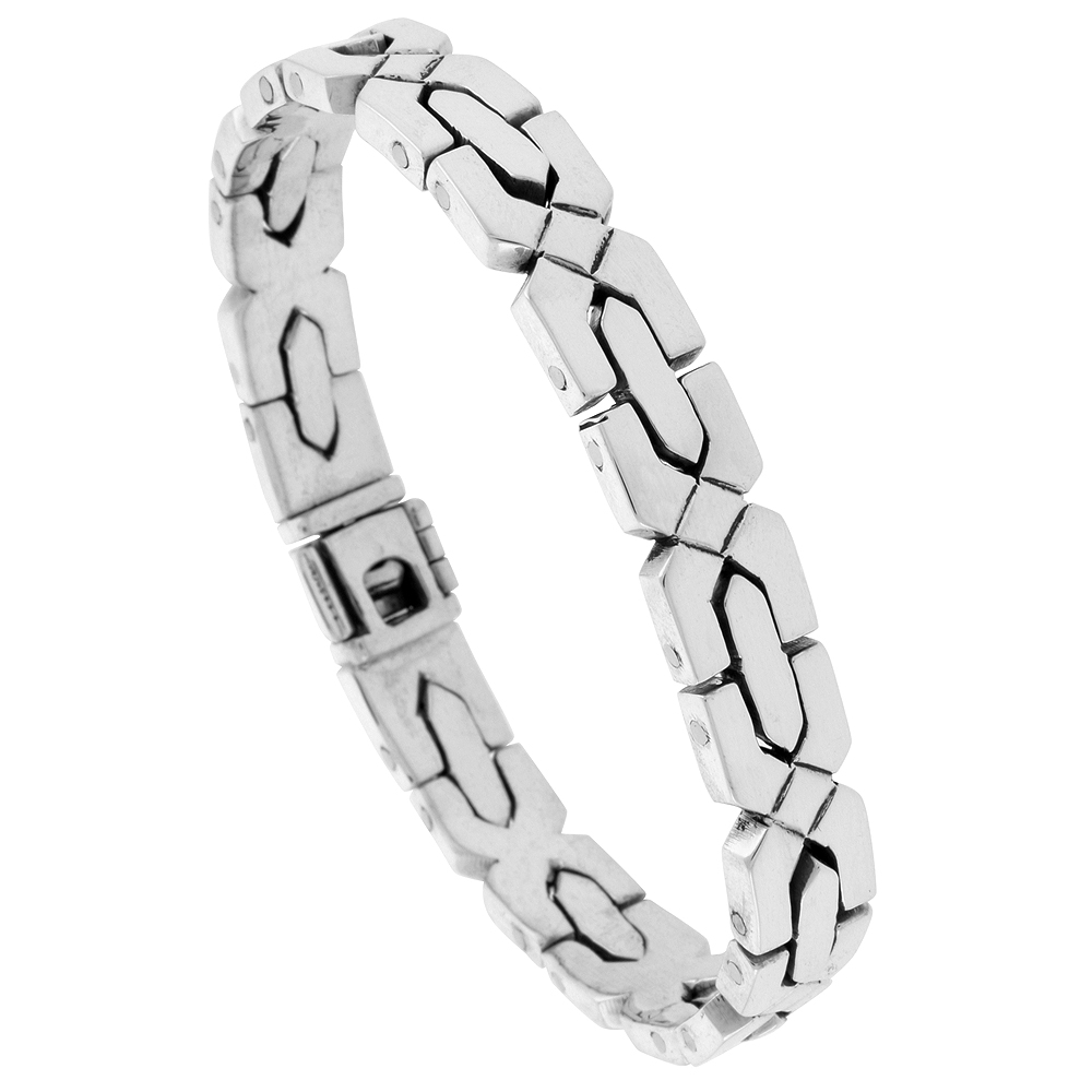 STERLING SILVER GENTS X CROSS LINK BRACELET HANDMADE 3/8 INCH WIDE, SIZES 7.5, 8, 8.5 INCH
