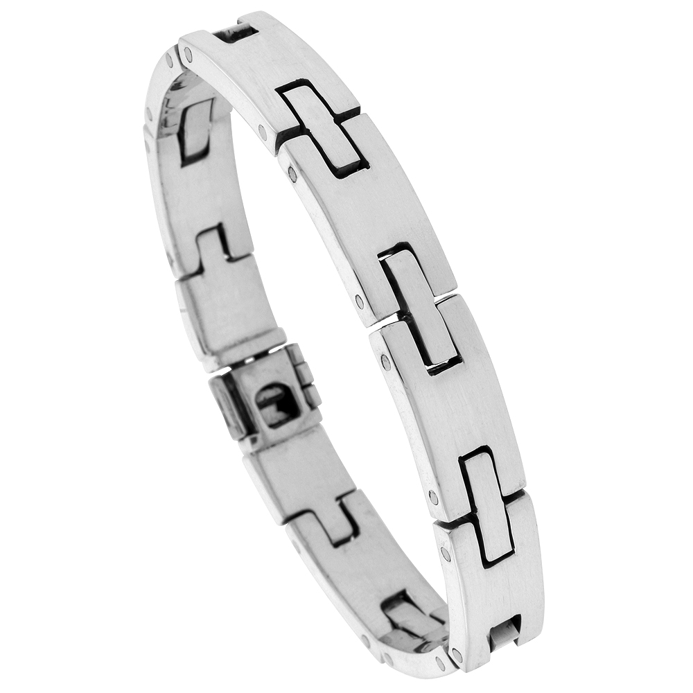 STERLING SILVER GENTS H LINK BRACELET HANDMADE 3/8 INCH WIDE, SIZES 7.5, 8, 8.5 INCH