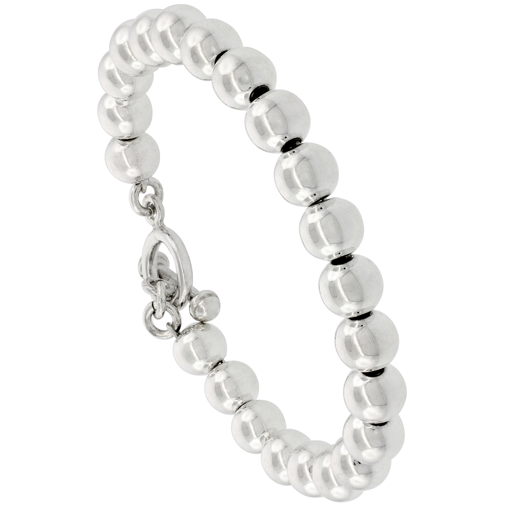 STERLING SILVER BALL BRACELET TOGGLE CLASP 7.5 INCH LONG