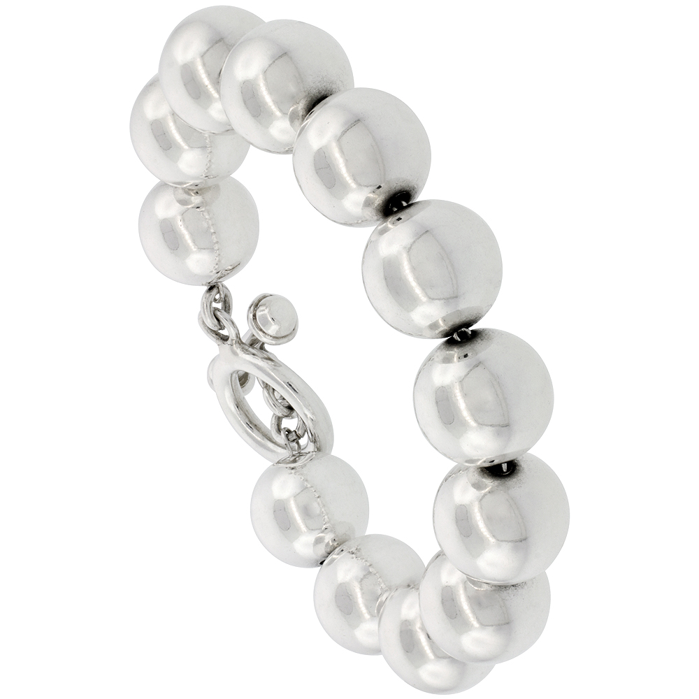 STERLING SILVER LARGE BALL BRACELET TOGGLE-CLASP 7.5 INCH