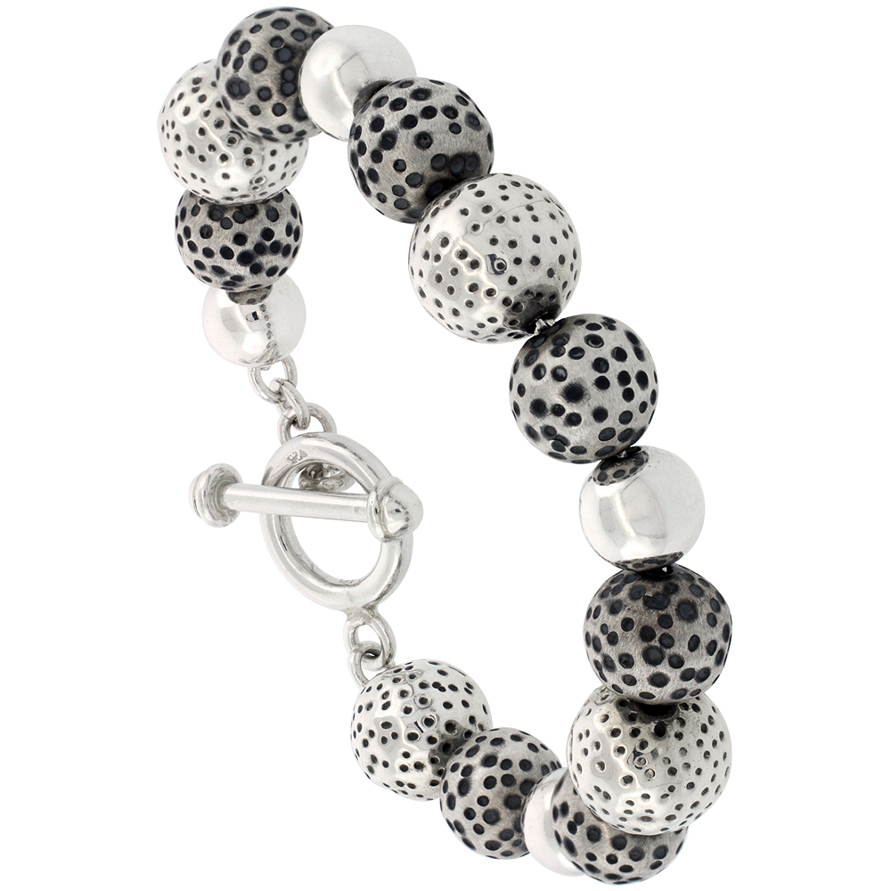 Sterling Silver Dimpled Ball Bracelet Toggle-clasp antiqued finish 7.5 inch