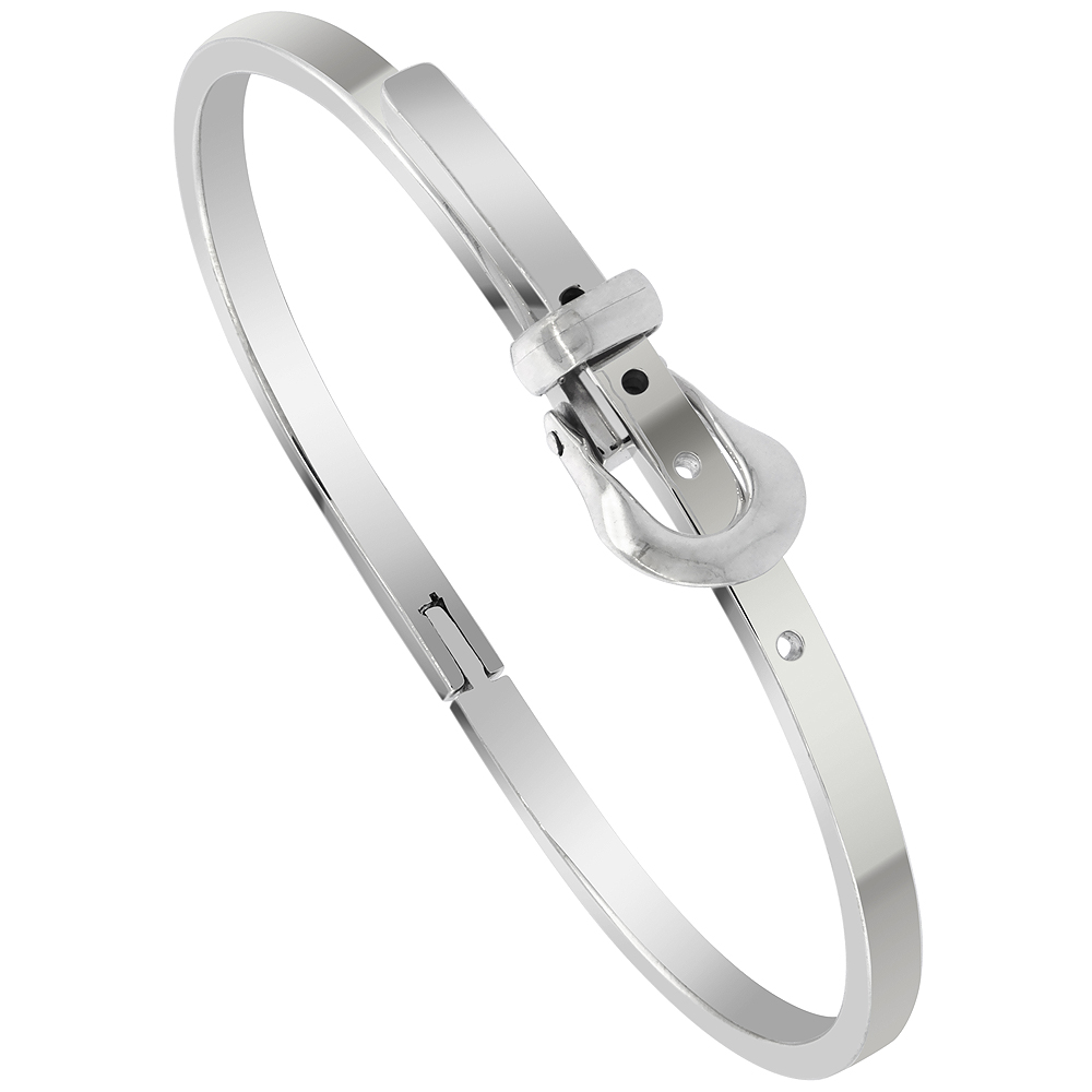 STERLING SILVER BELT BUCKLE BRACELET 1/8 INCH WIDE