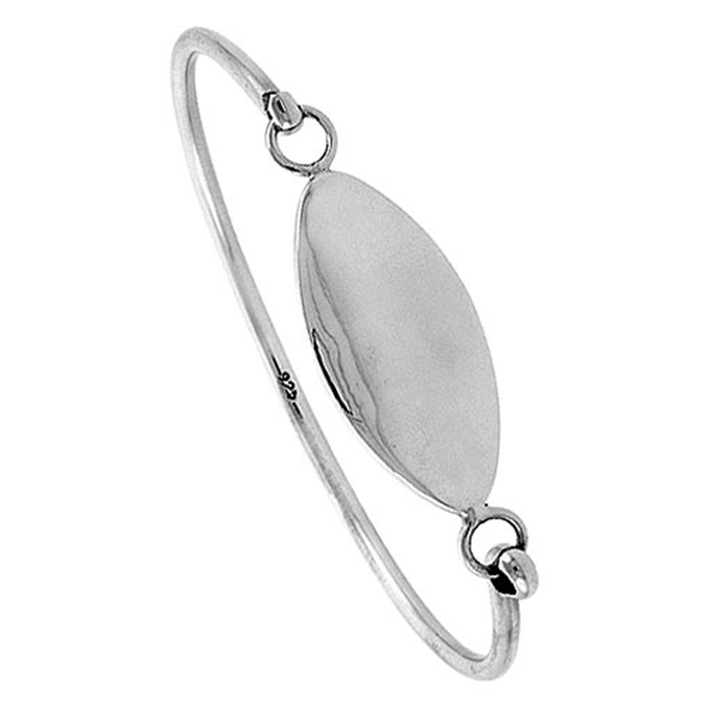 STERLING SILVER BANGLE BRACELET OVAL ID TAG HOOK AND EYE CLASP HANDMADE 5/8 INCH