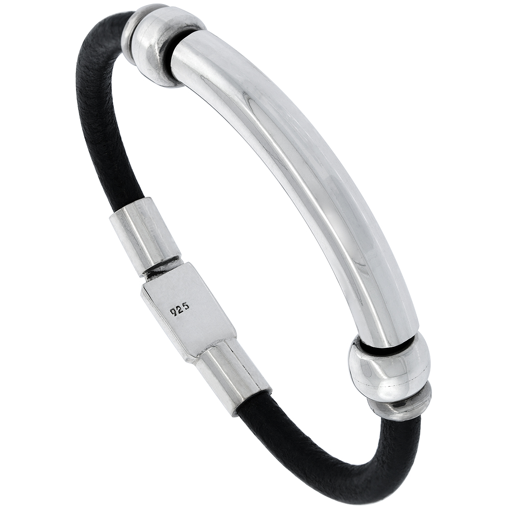 STERLING SILVER & LEATHER SOFT BRACELET FOR HIM AND HER HANDMADE 1/4 INCH