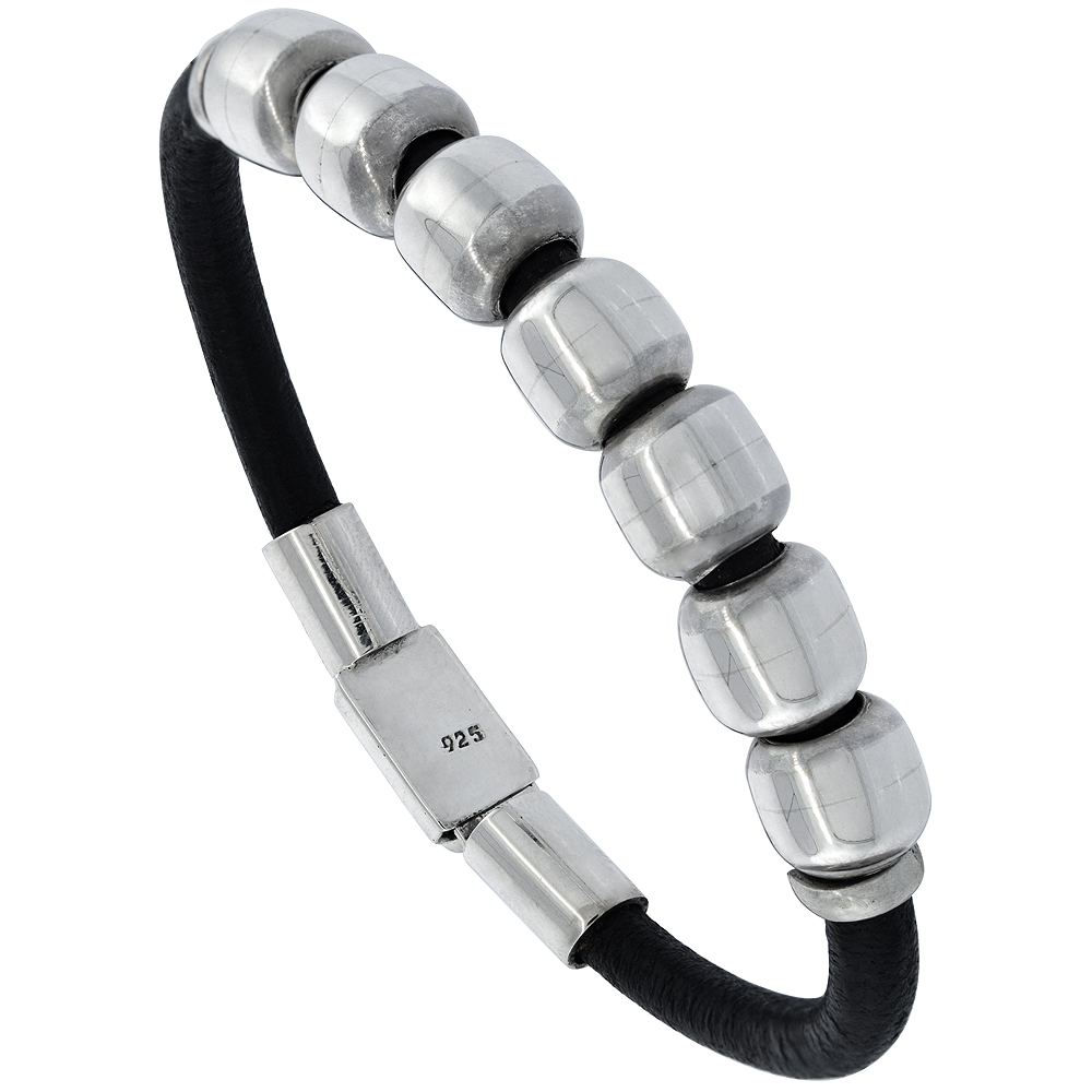 STERLING SILVER & LEATHER SOFT BRACELET FOR HIM AND HER HANDMADE 8 INCH