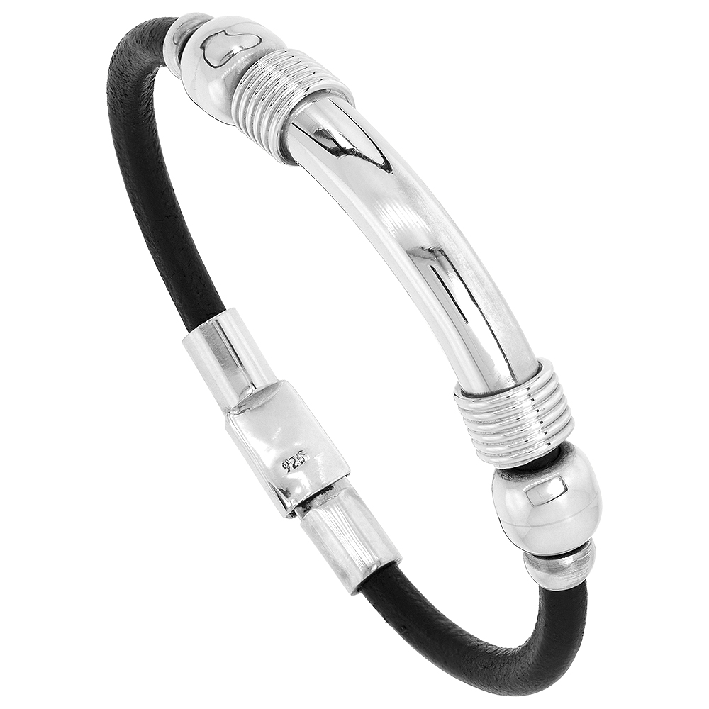 STERLING SILVER & LEATHER SOFT BRACELET FOR HIM AND HER HANDMADE 7 INCH