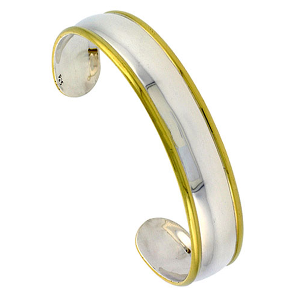 STERLING SILVER CUFF BRACELET & BRASS ROPE EDGE DOMED HANDMADE 7.25 INCH