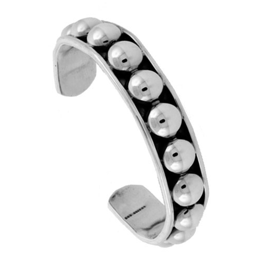 STERLING SILVER CUFF BRACELET BEADED HANDMADE 7.25 INCH