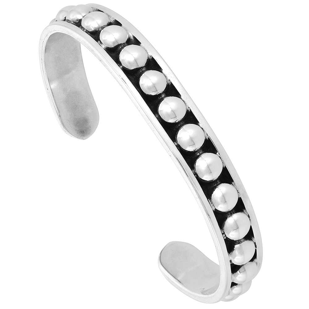 STERLING SILVER CUFF BRACELET BEADED HANDMADE 7.25 INCH