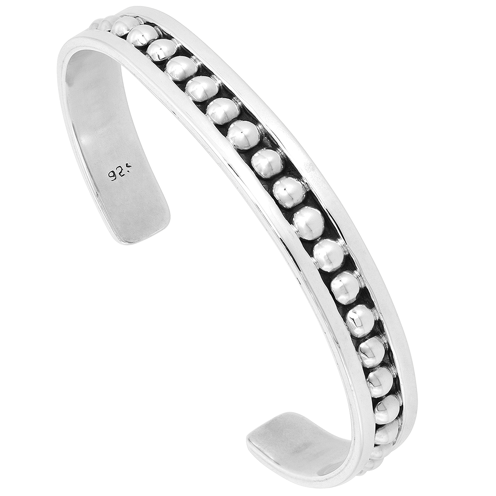 STERLING SILVER CUFF BRACELET BEADED HANDMADE 7.25 INCH