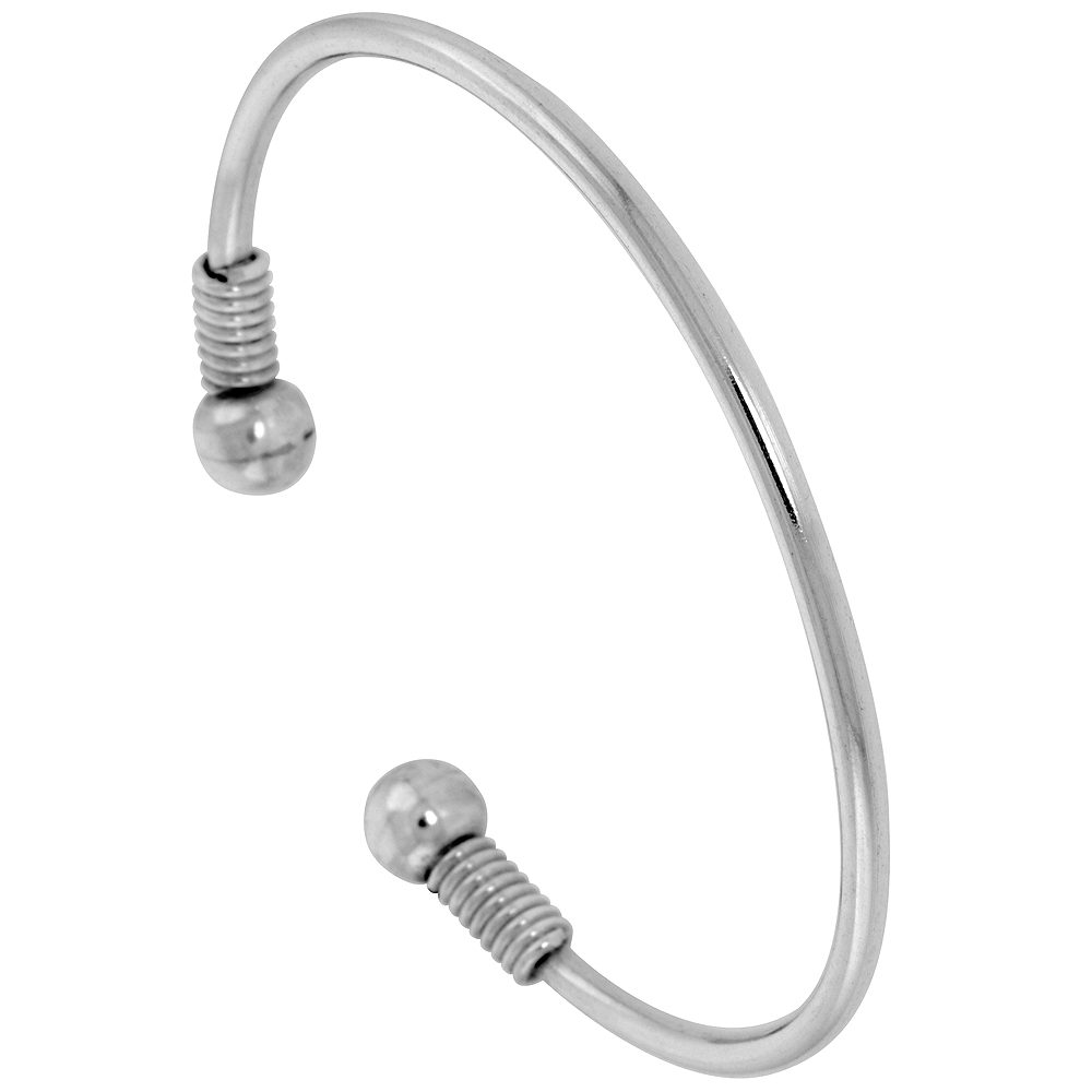 STERLING SILVER BALL END CUFF BRACELET WIRE WRAPPED HANDMADE 7.25 INCH