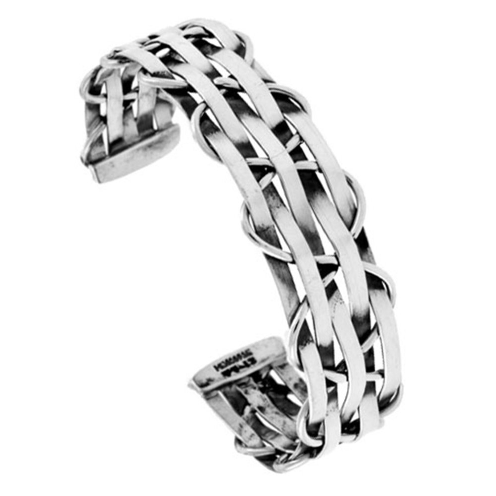 STERLING SILVER BASKET WEAVE CUFF BRACELET HANDMADE 7.25 INCH