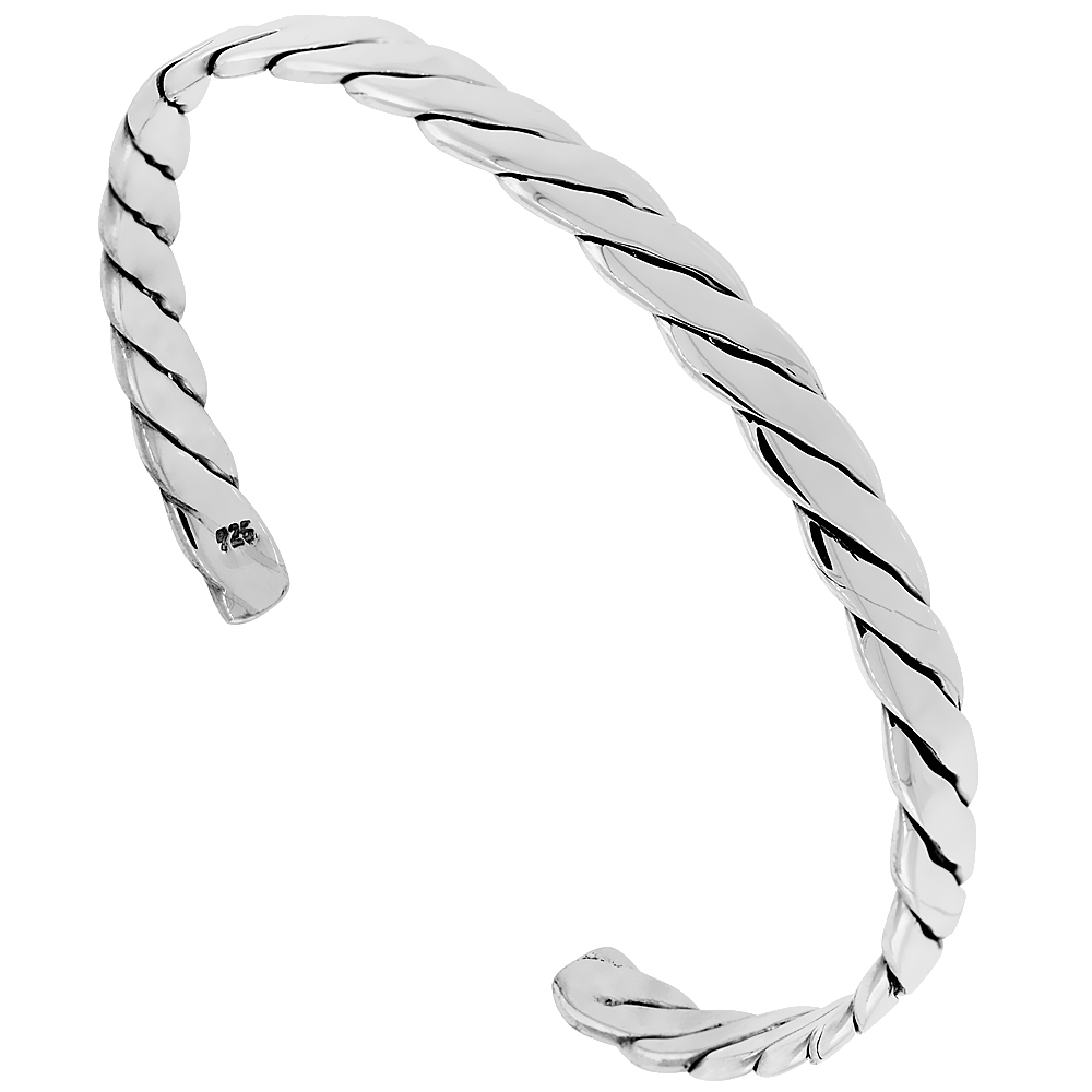 STERLING SILVER CUFF BRACELET ROPE WIRE HANDMADE 7.25 INCH