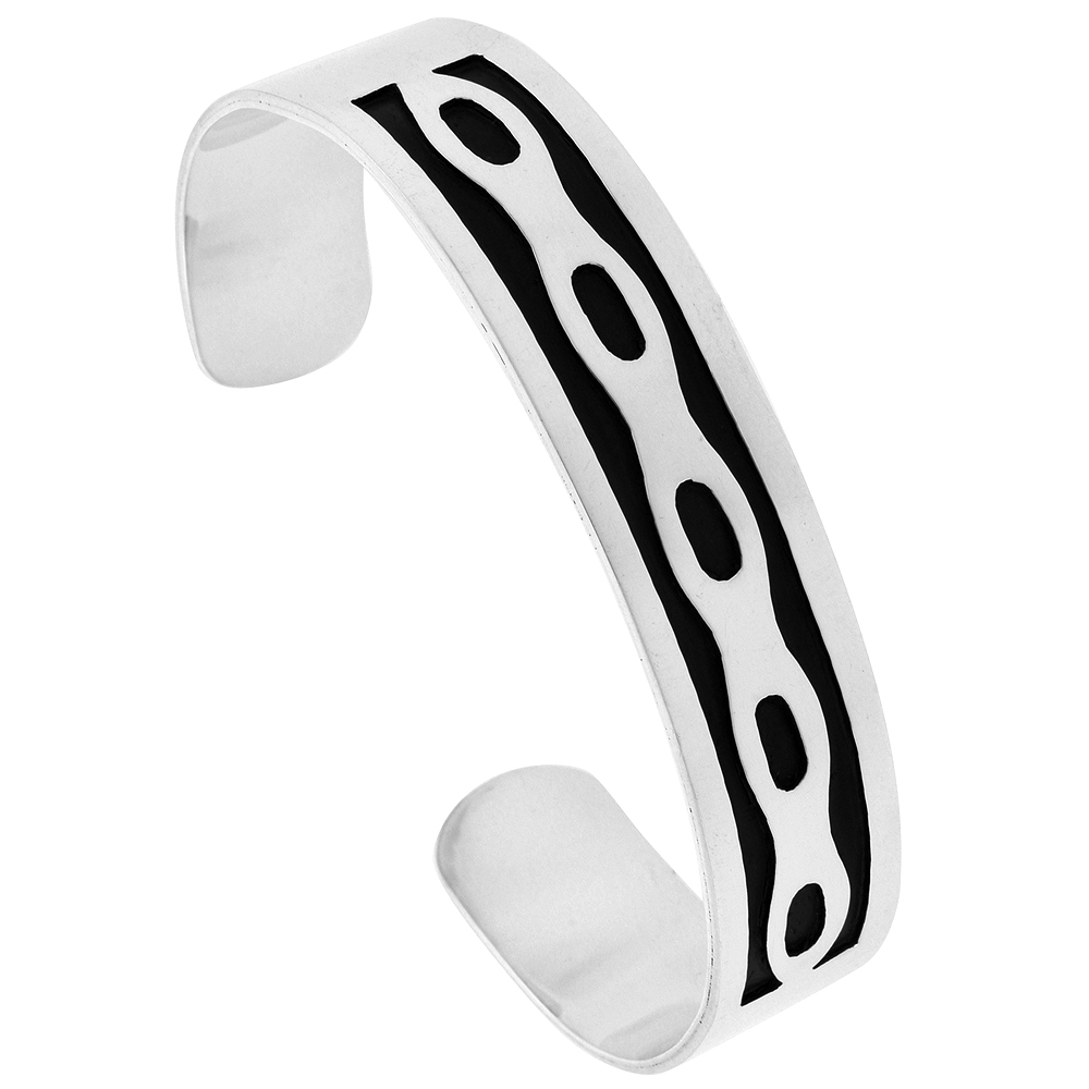 STERLING SILVER CUFF BRACELET CHAIN LINK FLAT HANDMADE 7.25 INCH