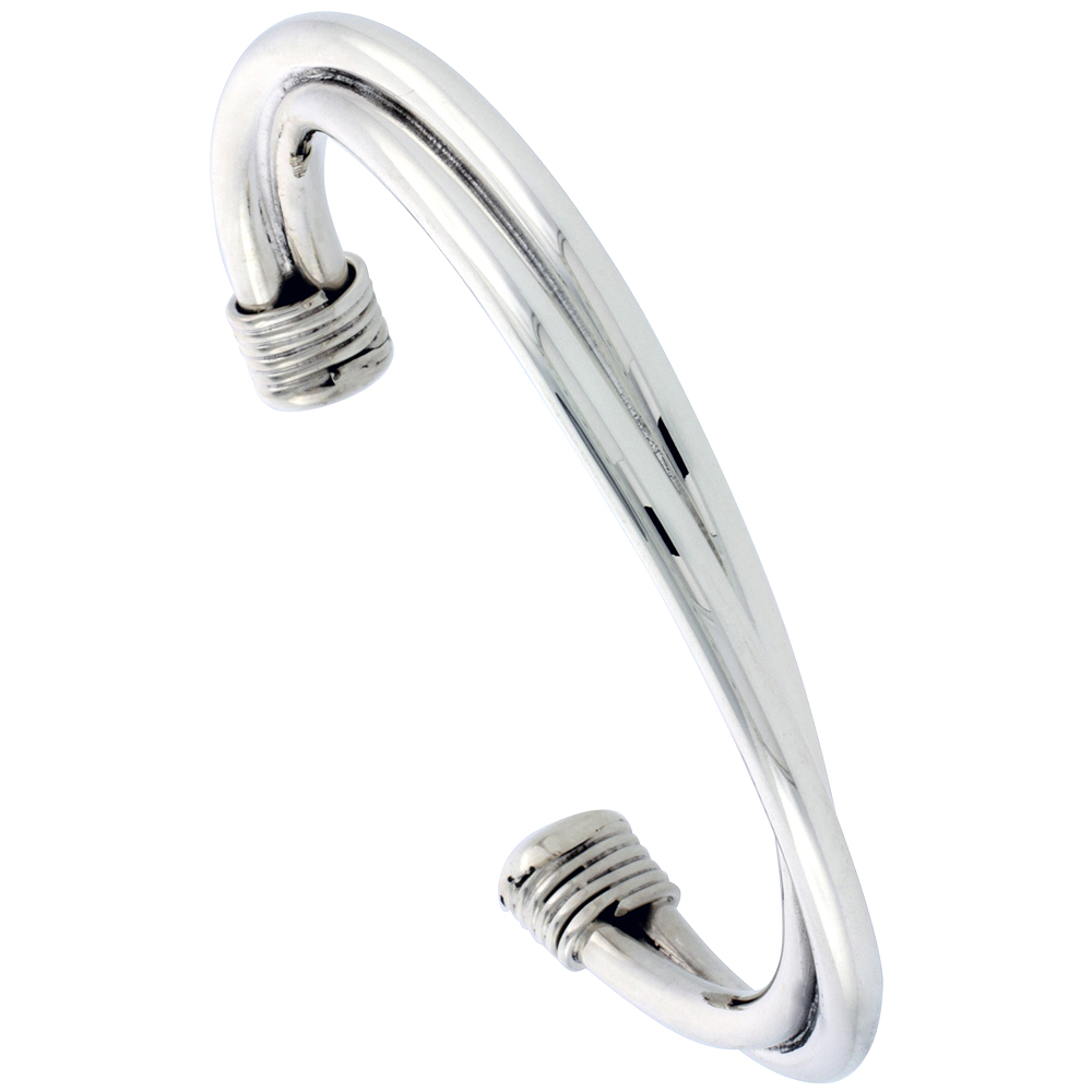 STERLING SILVER TWISTED TUBE CUFF BRACELET WIRE WRAPPED ENDS 5/16 INCH WIDE
