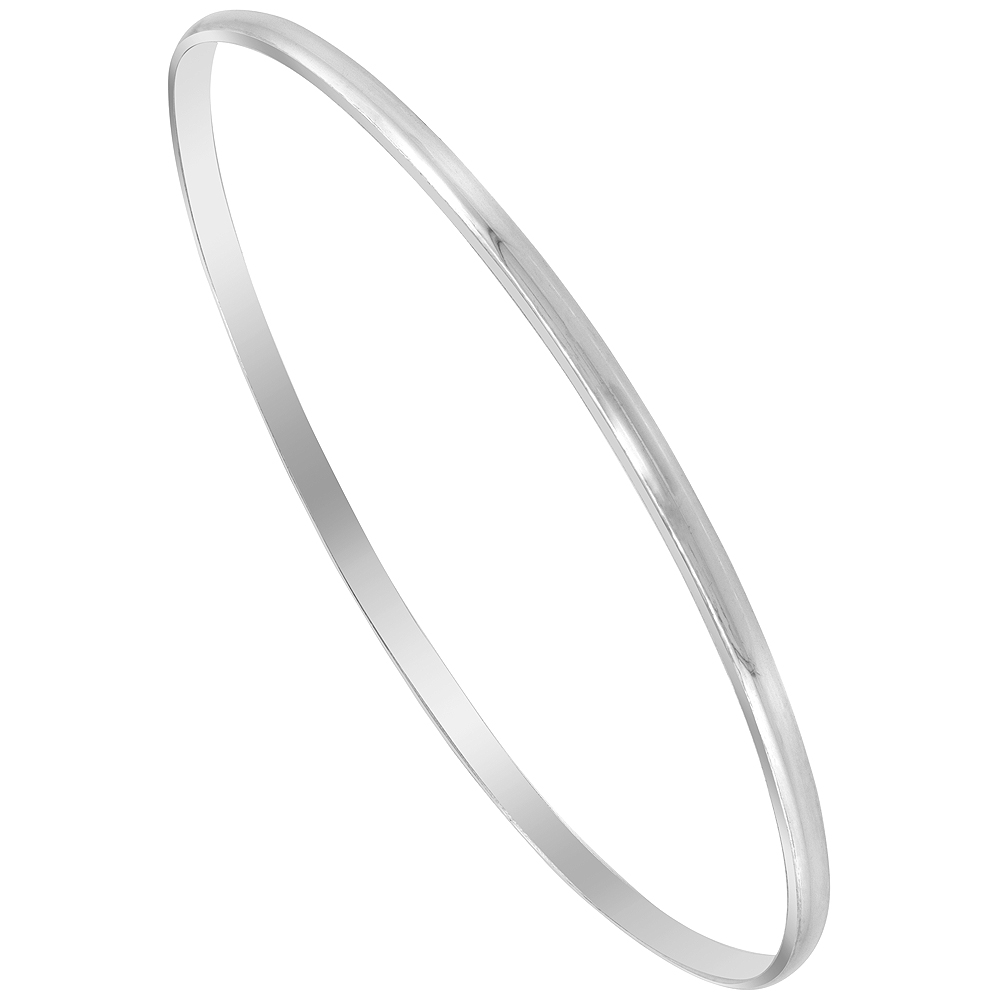 STERLING SILVER BANGLE BRACELET SLIP-ON STACKABLE DOMED 3 MM HANDMADE, 7 INCH