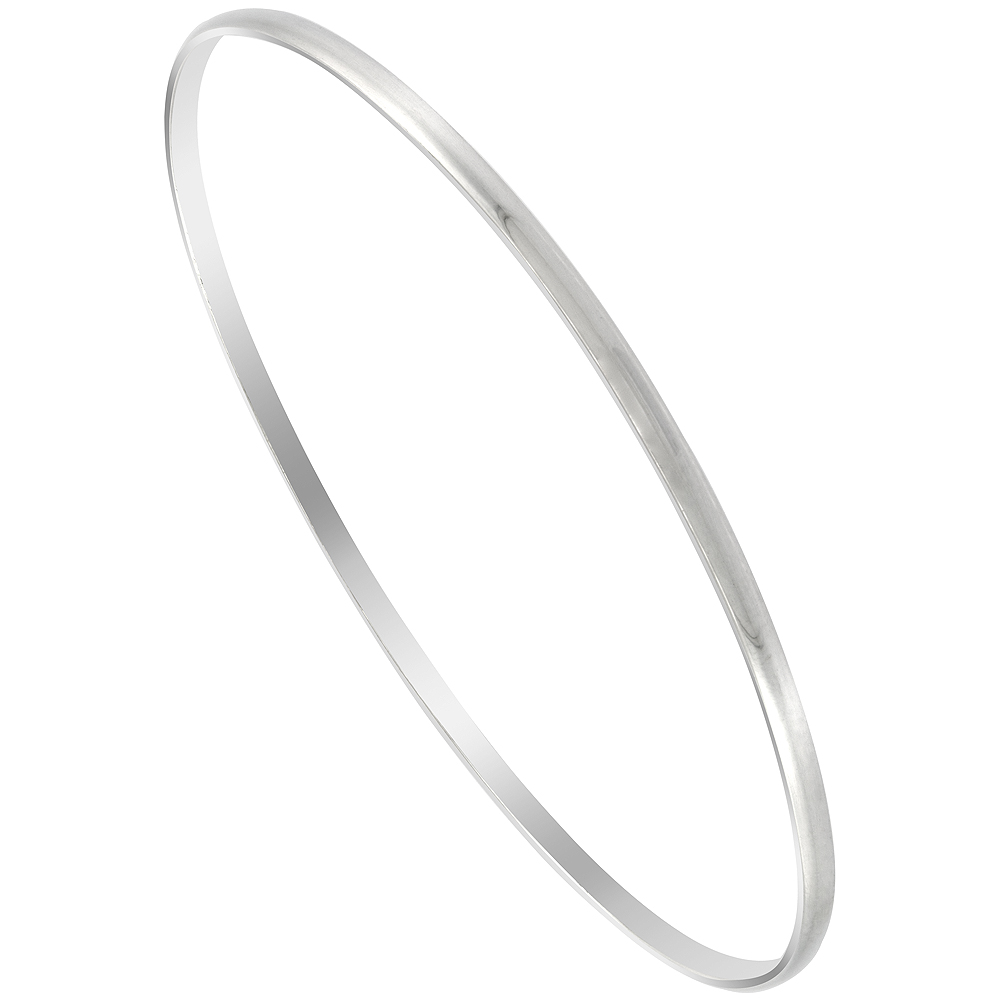 STERLING SILVER BANGLE BRACELET SLIP-ON STACKABLE DOMED 2.5 MM THIN HANDMADE, 7 INCH
