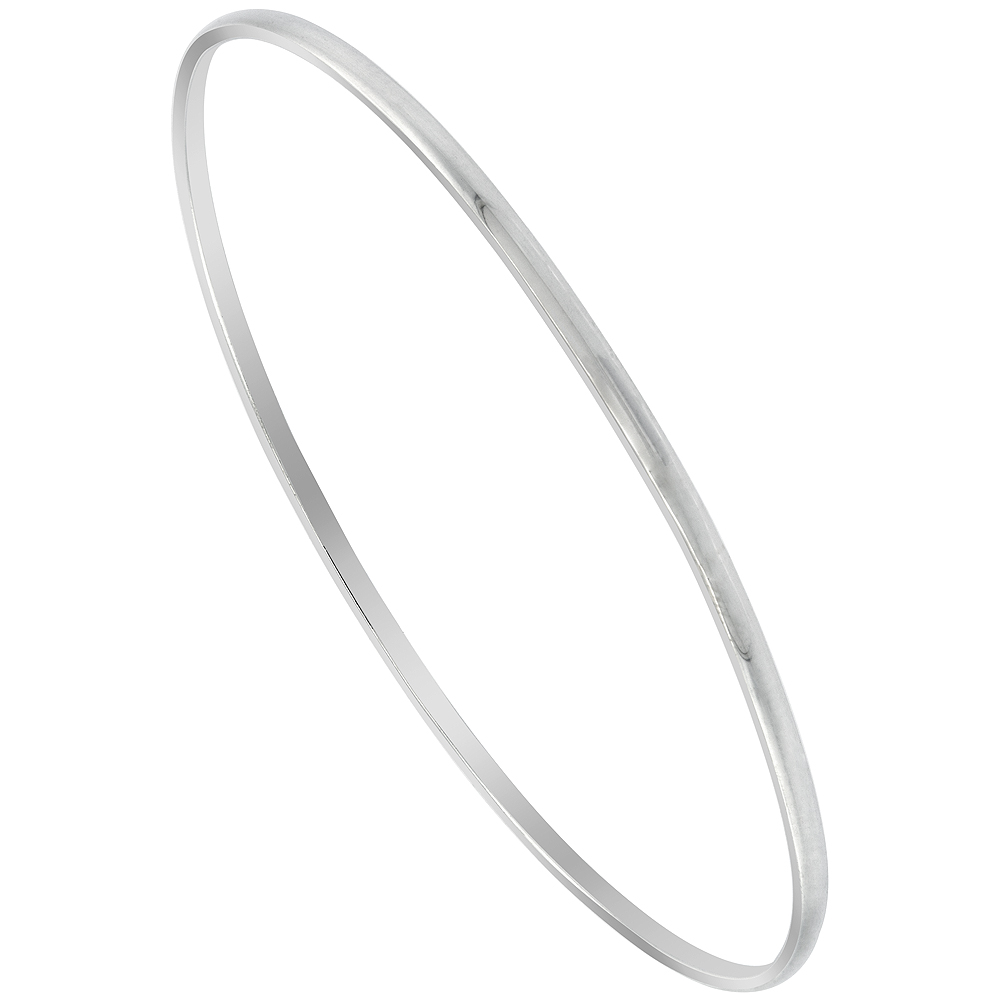 STERLING SILVER BANGLE BRACELET SLIP-ON STACKABLE DOMED 2 MM VERY THIN HANDMADE, 7 INCH