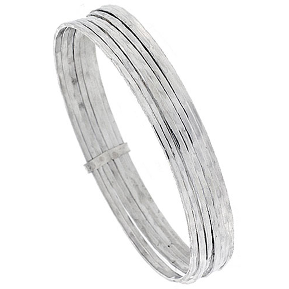 STERLING SILVER 7-DAY BANGLE BRACELET TEXTURED-WIRE SMALLER WRIST SIZES