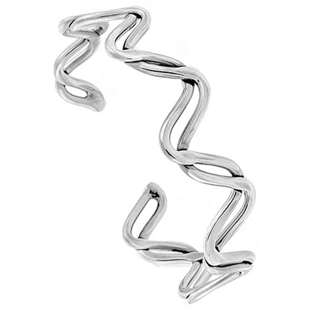 STERLING SILVER ZIGZAG WIRE CUFF BRACELET HANDMADE 7.25 INCH