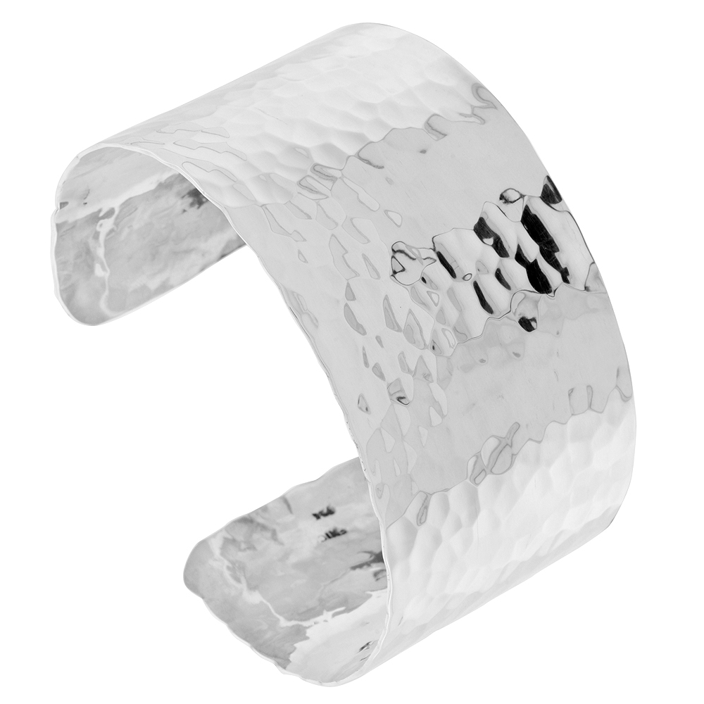 STERLING SILVER FLAT CUFF BRACELET LARGE HAMMERED FINISH HANDMADE 7.25 INCH