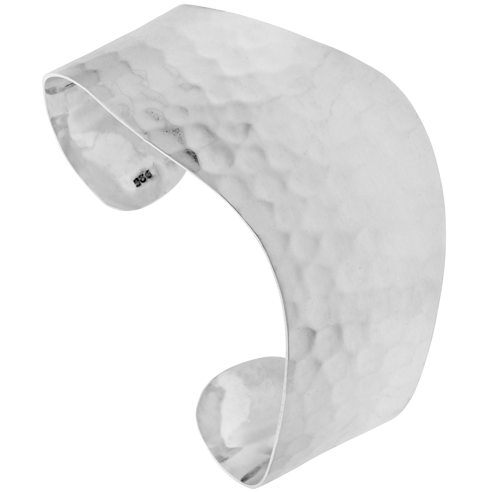 STERLING SILVER CUFF BRACELET FLAT WAVY HAMMERED FINISH HANDMADE 7.25 INCH
