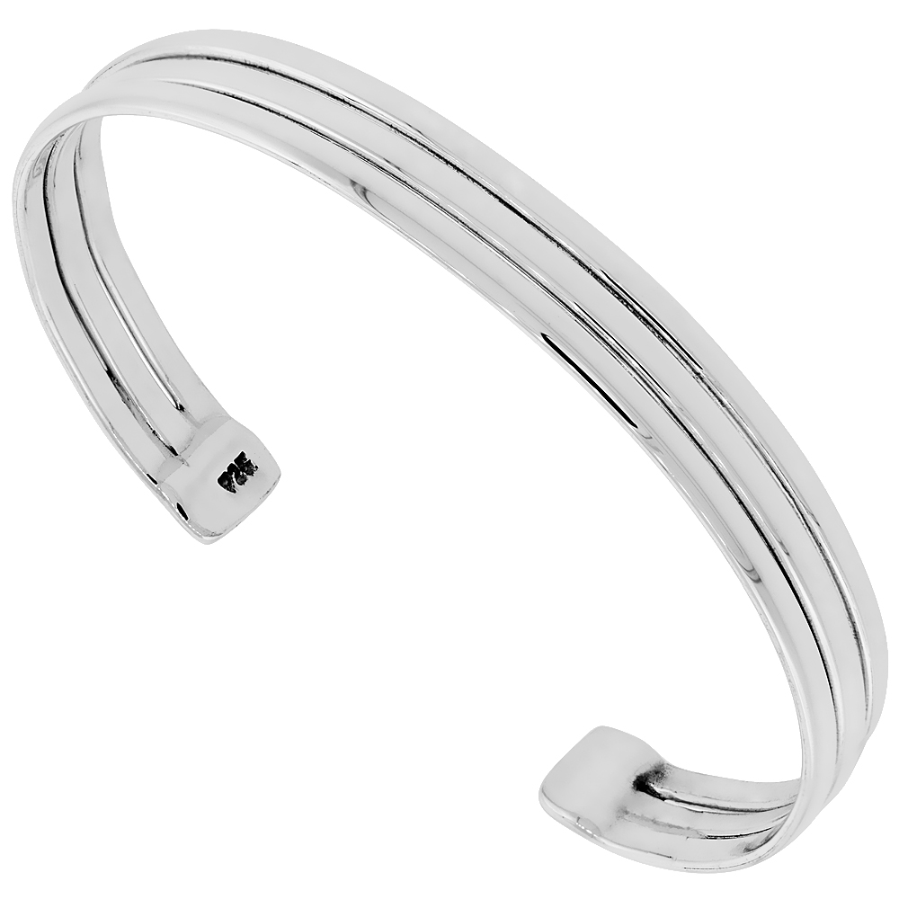 STERLING SILVER CUFF BRACELET TRIPLE DOME WIRE HANDMADE 7.25 INCH