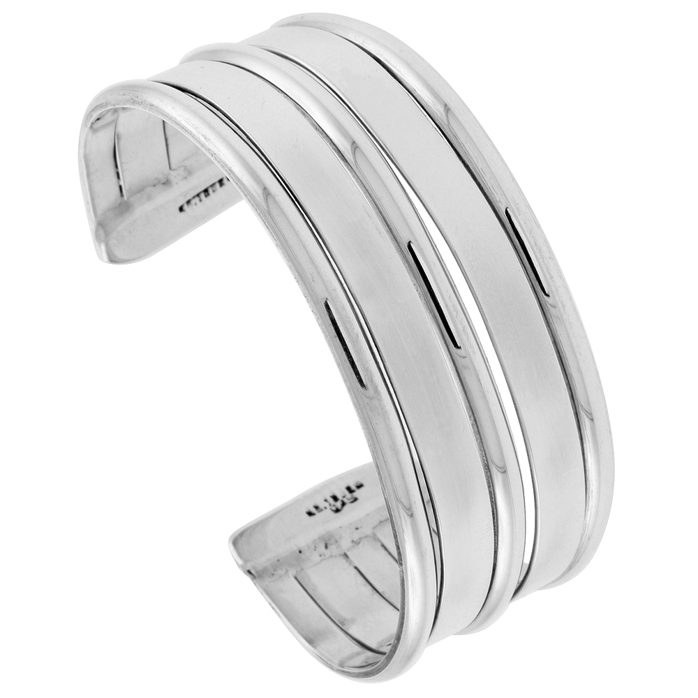 STERLING SILVER CUFF BRACELET 5 ROW DOME AND FLAT WIRE POLISHED FINISH HANDMADE 7.25 INCH