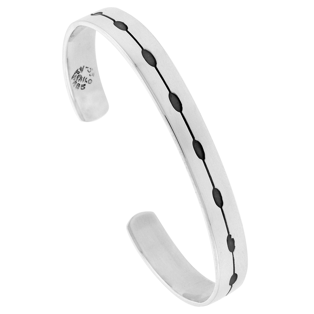 STERLING SILVER CUFF BRACELET PEARL STRAND MOTIF HANDMADE 7.25 INCH