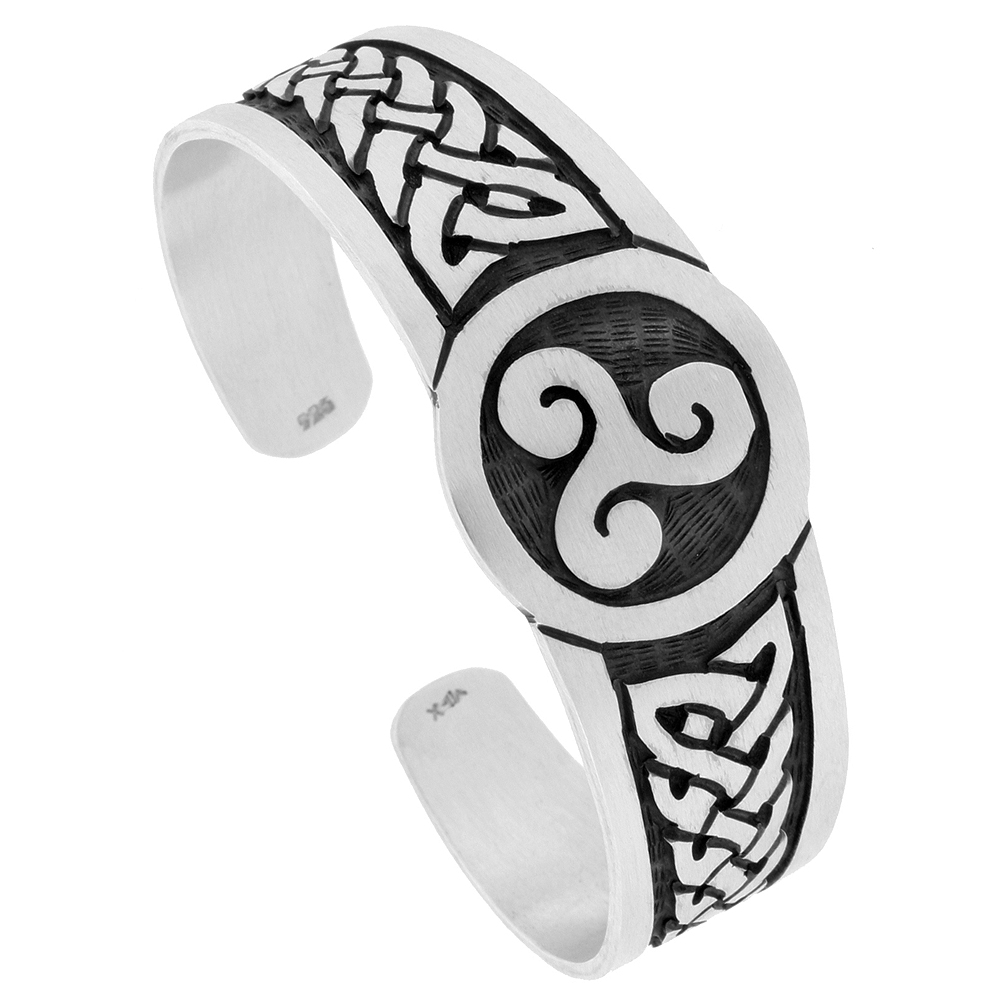STERLING SILVER CELTIC KNOT CUFF BRACELET TRISKELE TRIPLE SPIRAL SYMBOL HANDMADE 7.25 INCH