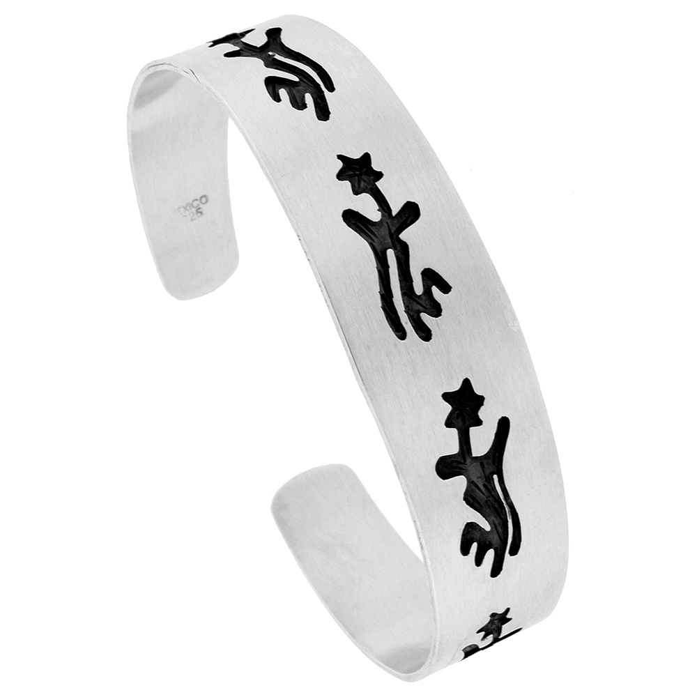 STERLING SILVER DANCING BEARS CUFF BRACELET SOUTHWESTERN HOPI DESIGN HANDMADE 7.25 INCH