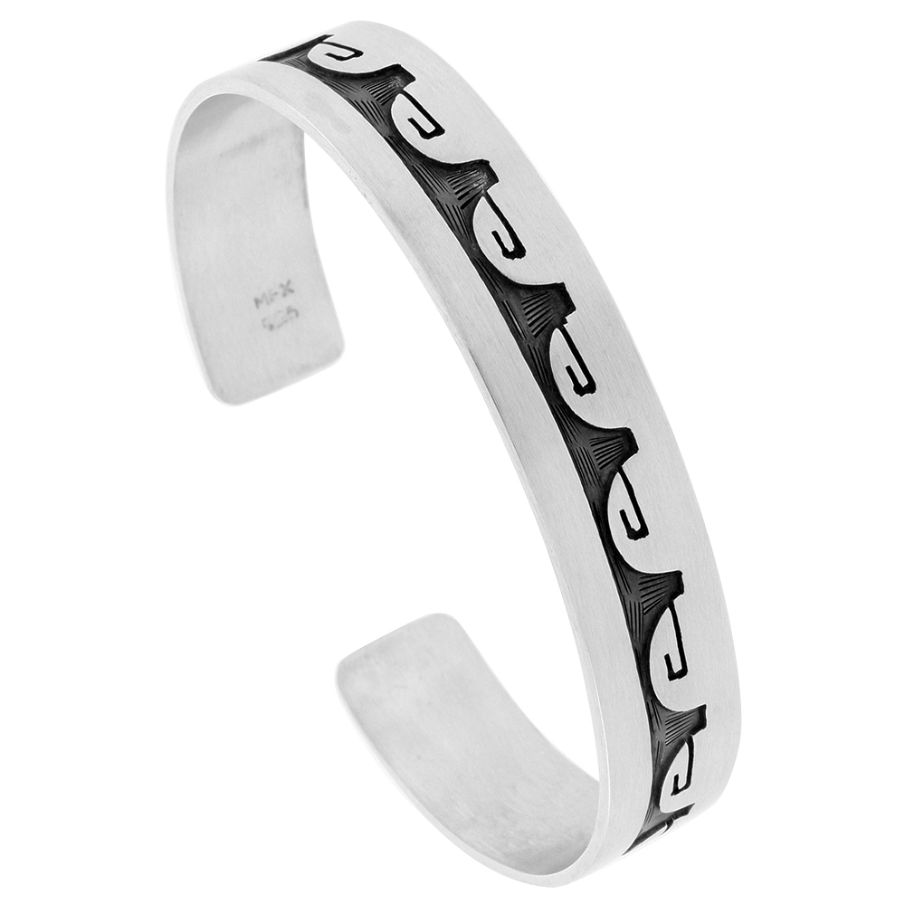 STERLING SILVER GREEK KEY CUFF BRACELET SOUTHWESTERN HOPI DESIGN HANDMADE 7.25 INCH